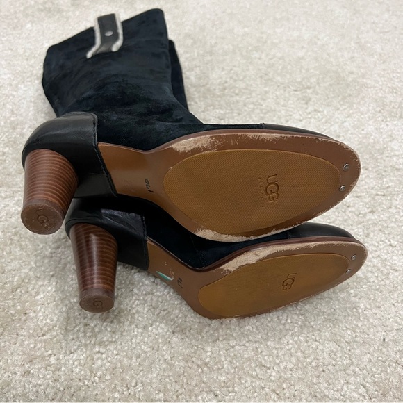 UGG Black Heeled Boots with Cream Accents - Picture 5 of 16